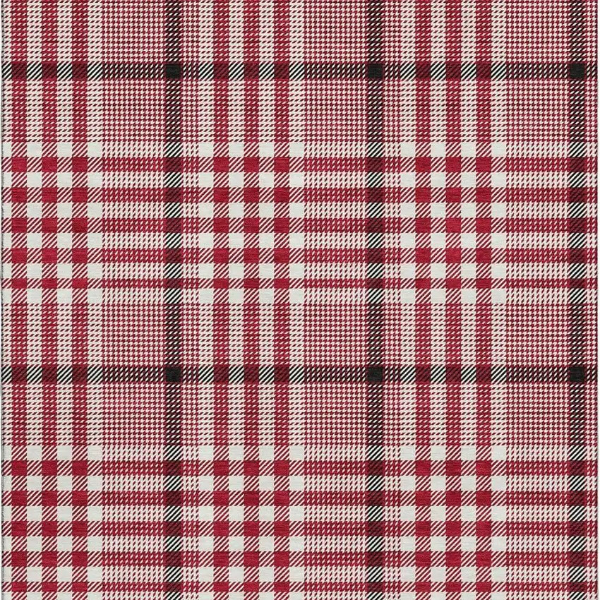 Red Ivory And Black Plaid Washable Area Rug With UV Protection Photo 3