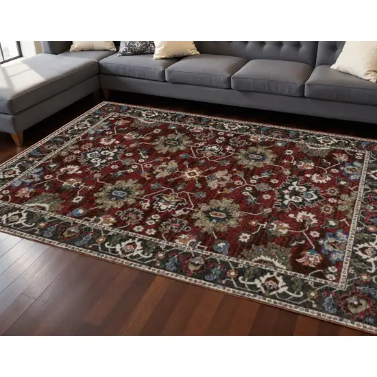Red Ivory And Blue Oriental Area Rug With Fringe Photo 1