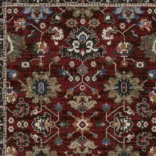 Red Ivory And Blue Oriental Area Rug With Fringe Photo 7