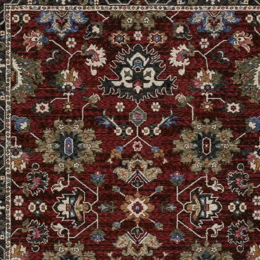 Red Ivory And Blue Oriental Area Rug With Fringe Photo 7