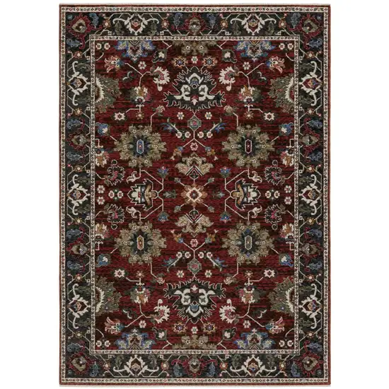 Red Ivory And Blue Oriental Area Rug With Fringe Photo 2
