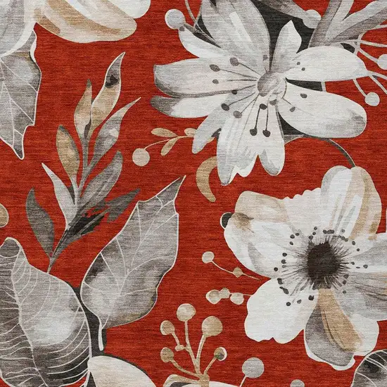 Red Ivory And Charcoal Floral Washable Indoor Outdoor Area Rug Photo 7