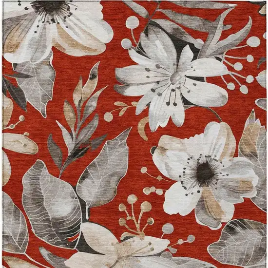 Red Ivory And Charcoal Floral Washable Indoor Outdoor Area Rug Photo 5