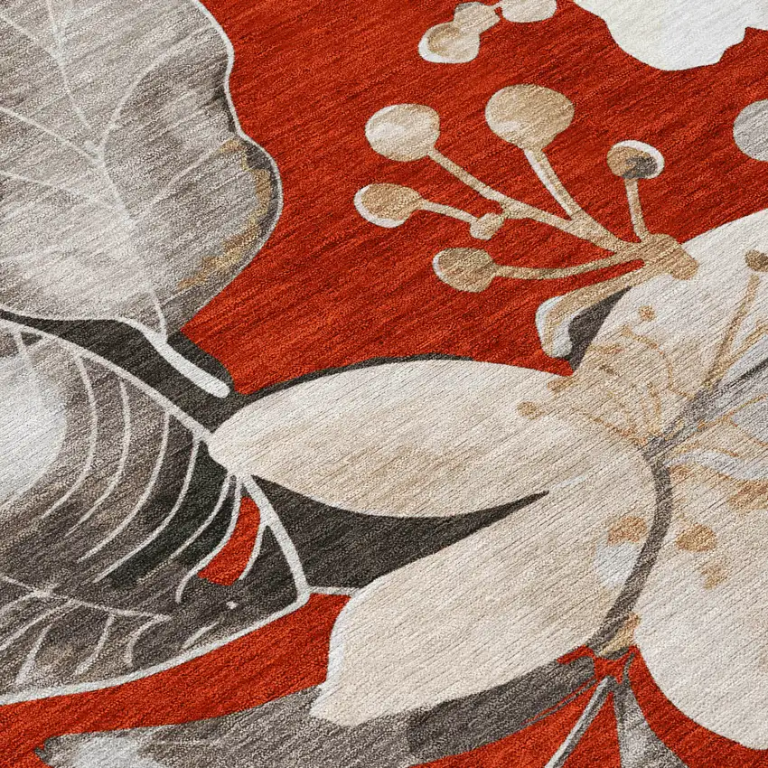 Red Ivory And Charcoal Floral Washable Indoor Outdoor Area Rug Photo 9