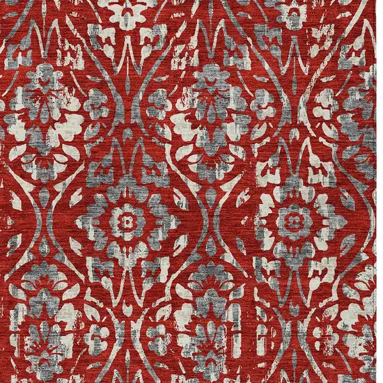 Red Ivory And Dark Gray Floral Washable Indoor Outdoor Area Rug Photo 7