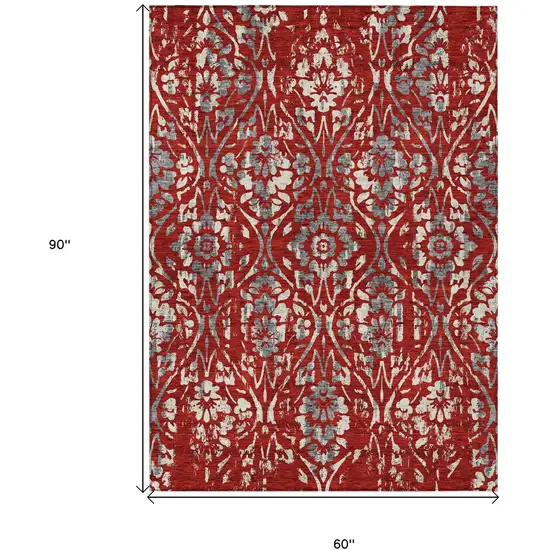Red Ivory And Dark Gray Floral Washable Indoor Outdoor Area Rug Photo 3