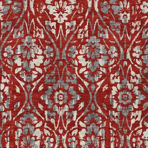 Photo of Red Ivory And Dark Gray Floral Washable Indoor Outdoor Area Rug