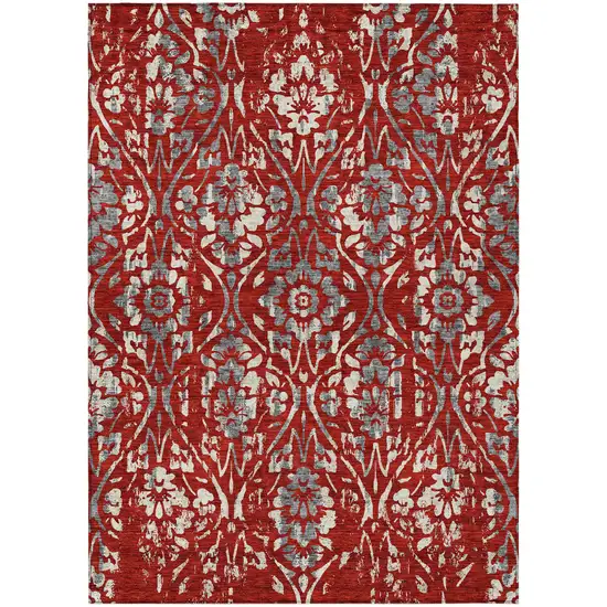 Red Ivory And Dark Gray Floral Washable Indoor Outdoor Area Rug Photo 2