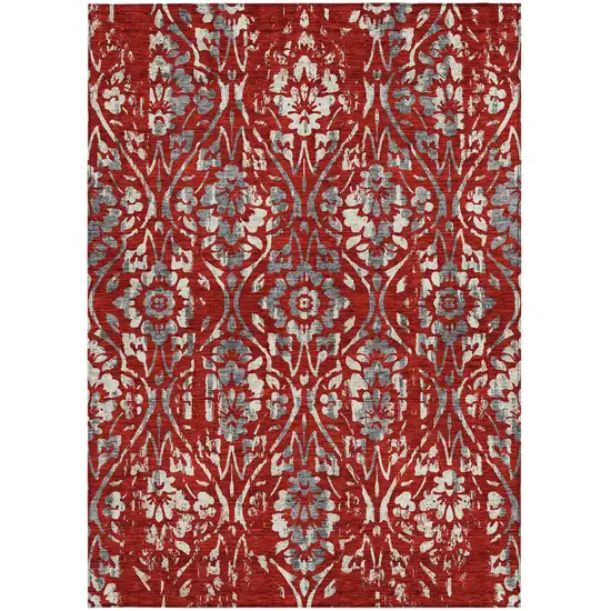 Red Ivory And Dark Gray Floral Washable Indoor Outdoor Area Rug Photo 7