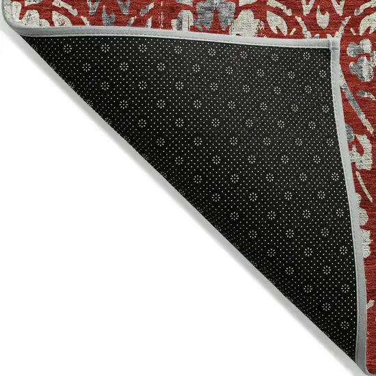 Red Ivory And Dark Gray Floral Washable Indoor Outdoor Area Rug Photo 4