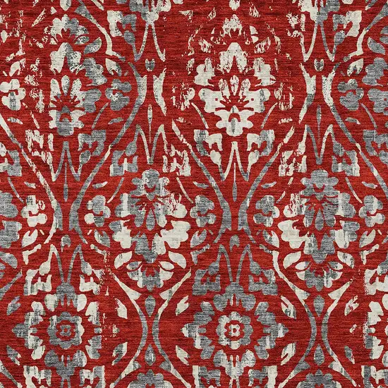 Red Ivory And Dark Gray Floral Washable Indoor Outdoor Area Rug Photo 7