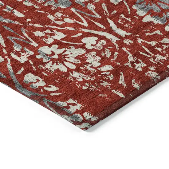 Red Ivory And Dark Gray Floral Washable Indoor Outdoor Area Rug Photo 5