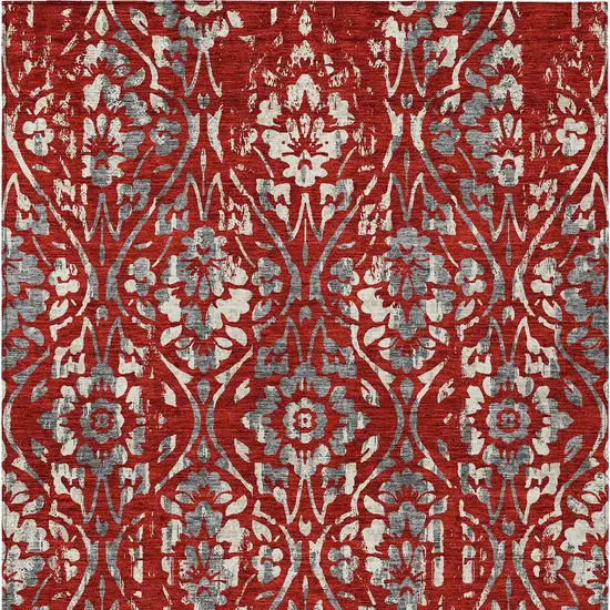 Red Ivory And Dark Gray Floral Washable Indoor Outdoor Area Rug Photo 8