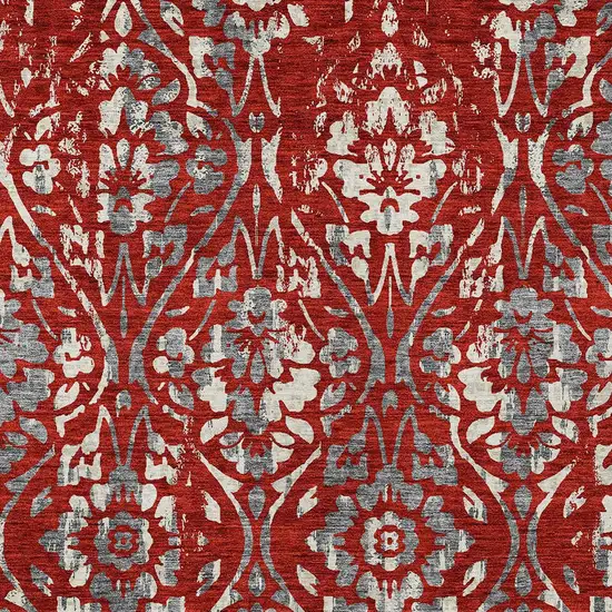Red Ivory And Dark Gray Floral Washable Indoor Outdoor Area Rug Photo 7