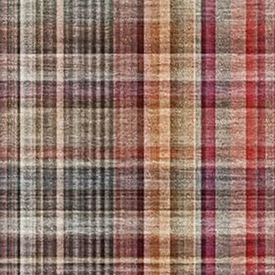 Red Ivory And Gold Plaid Washable Area Rug With UV Protection Photo 4