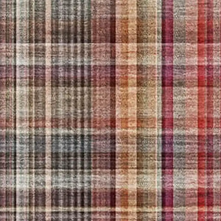 Red Ivory And Gold Plaid Washable Area Rug With UV Protection Photo 4