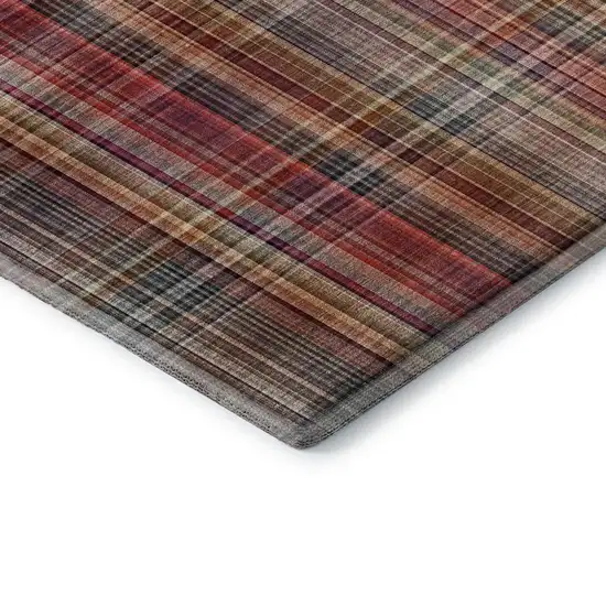 Red Ivory And Gold Plaid Washable Area Rug With UV Protection Photo 9