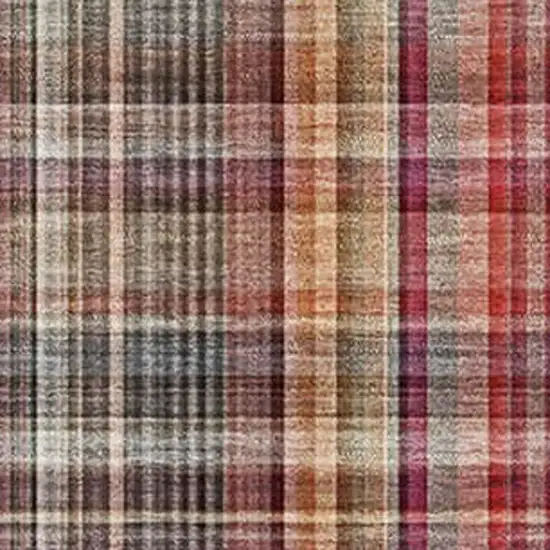 Red Ivory And Gold Plaid Washable Area Rug With UV Protection Photo 3