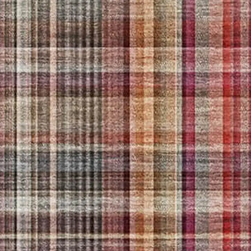 Red Ivory And Gold Plaid Washable Area Rug With UV Protection Photo 3