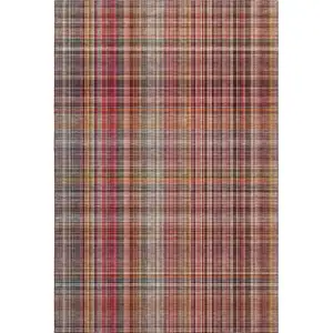 Photo of Red Ivory And Gold Plaid Washable Area Rug With UV Protection