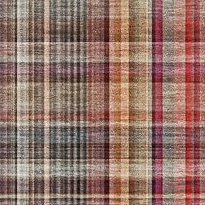 Red Ivory And Gold Plaid Washable Area Rug With UV Protection Photo 7