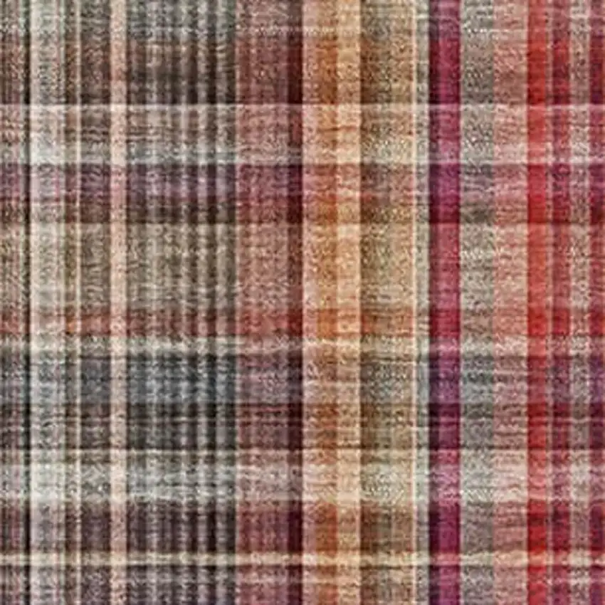 Red Ivory And Gold Plaid Washable Area Rug With UV Protection Photo 3
