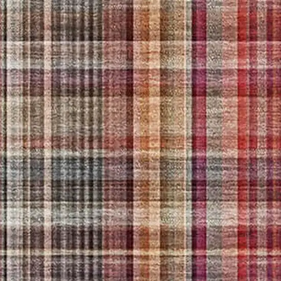 Red Ivory And Gold Plaid Washable Area Rug With UV Protection Photo 3