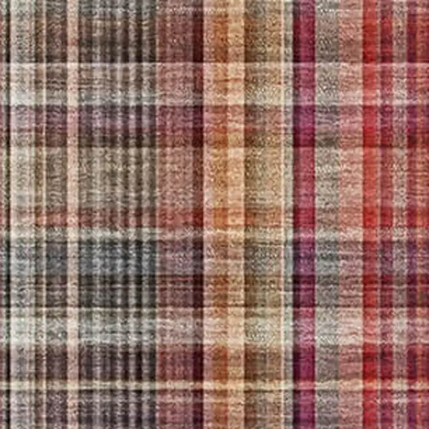 Red Ivory And Gold Plaid Washable Area Rug With UV Protection Photo 3