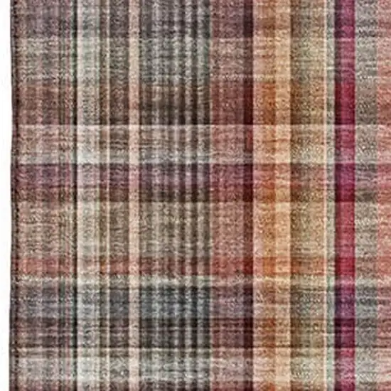 Red Ivory And Gold Plaid Washable Area Rug With UV Protection Photo 7