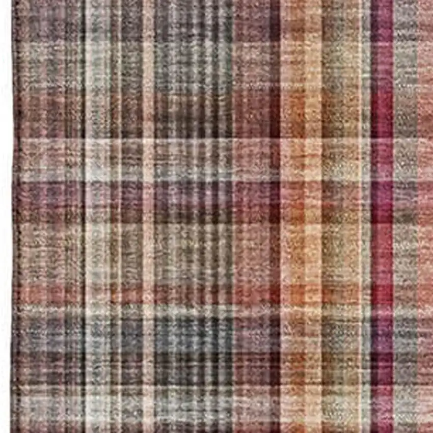 Red Ivory And Gold Plaid Washable Area Rug With UV Protection Photo 7