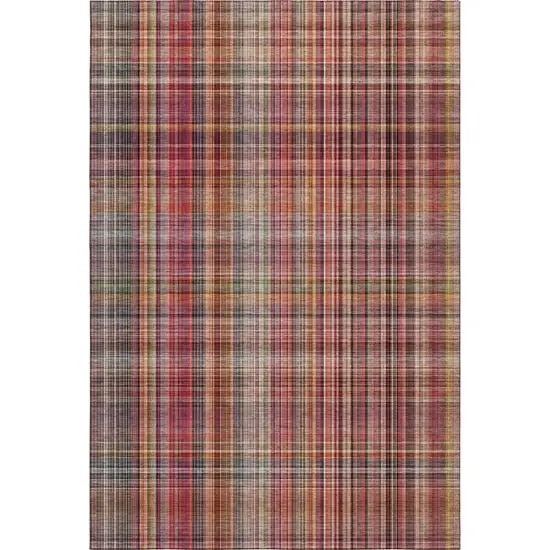 Red Ivory And Gold Plaid Washable Area Rug With UV Protection Photo 1