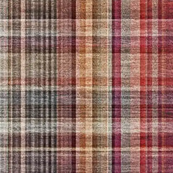 Red Ivory And Gold Plaid Washable Area Rug With UV Protection Photo 3