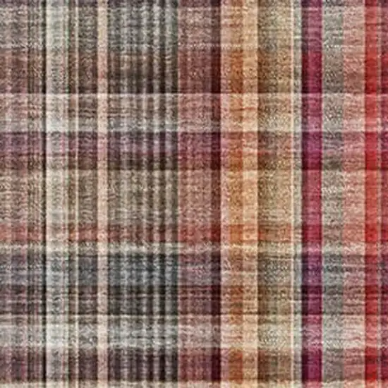 Red Ivory And Gold Plaid Washable Area Rug With UV Protection Photo 7