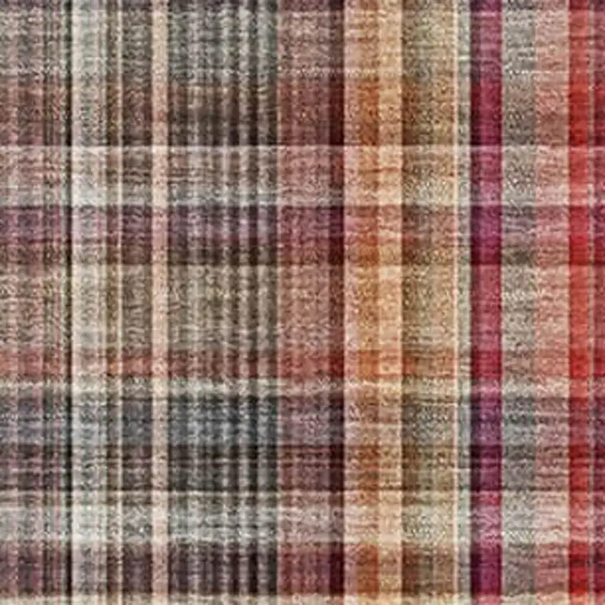 Red Ivory And Gold Plaid Washable Area Rug With UV Protection Photo 7