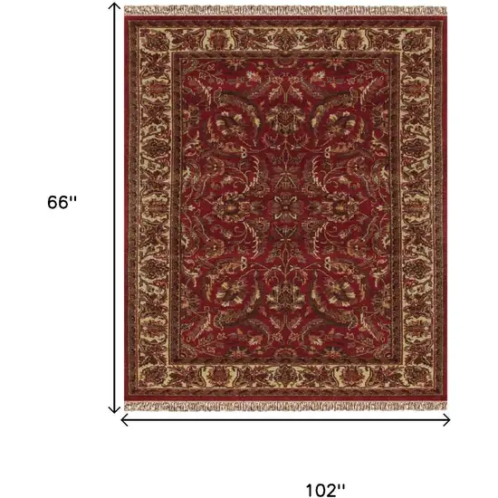 Red Ivory And Gold Wool Oriental Hand Knotted Area Rug With Fringe Photo 5