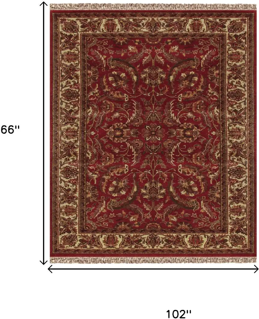 Red Ivory And Gold Wool Oriental Hand Knotted Area Rug With Fringe Photo 5