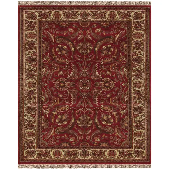Red Ivory And Gold Wool Oriental Hand Knotted Area Rug With Fringe Photo 2