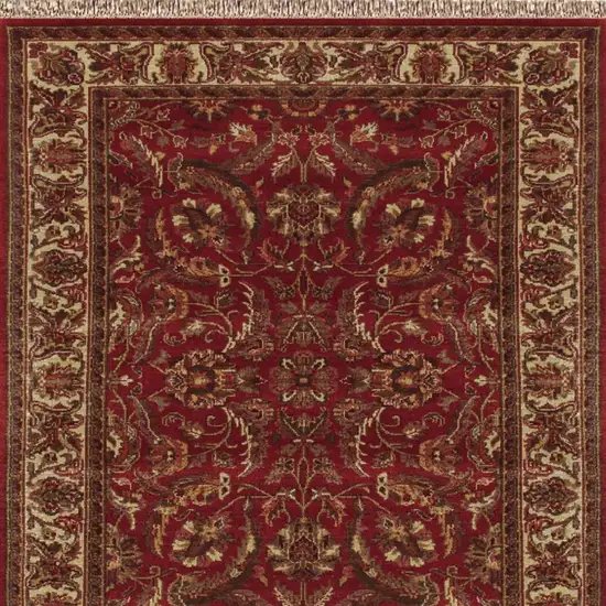 Red Ivory And Gold Wool Oriental Hand Knotted Area Rug With Fringe Photo 4