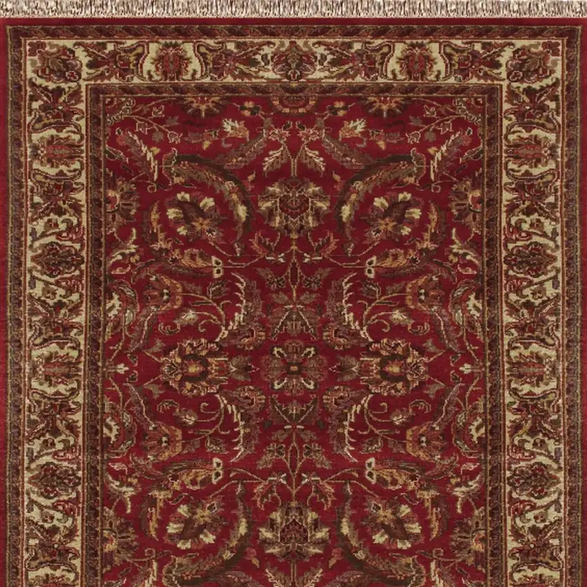 Red Ivory And Gold Wool Oriental Hand Knotted Area Rug With Fringe Photo 4