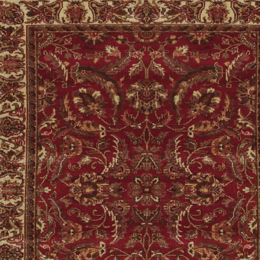 Red Ivory And Gold Wool Oriental Hand Knotted Area Rug With Fringe Photo 3