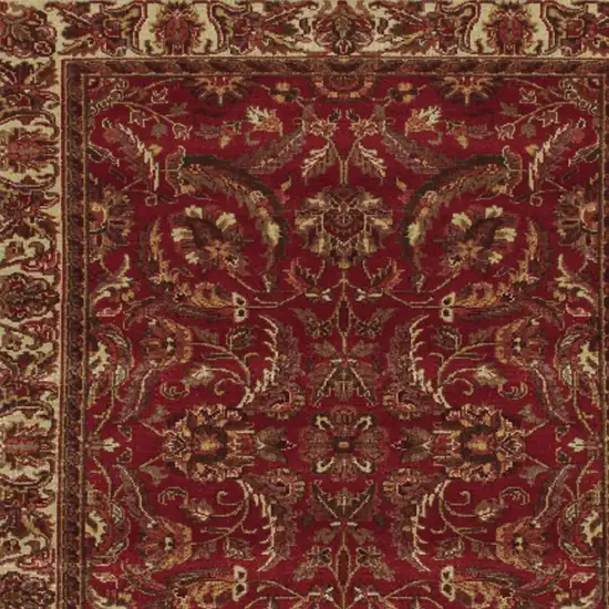 Red Ivory And Gold Wool Oriental Hand Knotted Area Rug With Fringe Photo 3