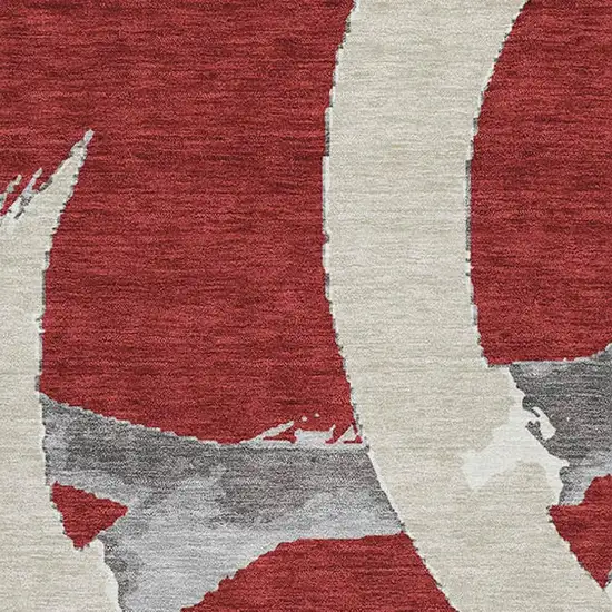 Red Ivory And Gray Abstract Washable Area Rug With UV Protection Photo 2