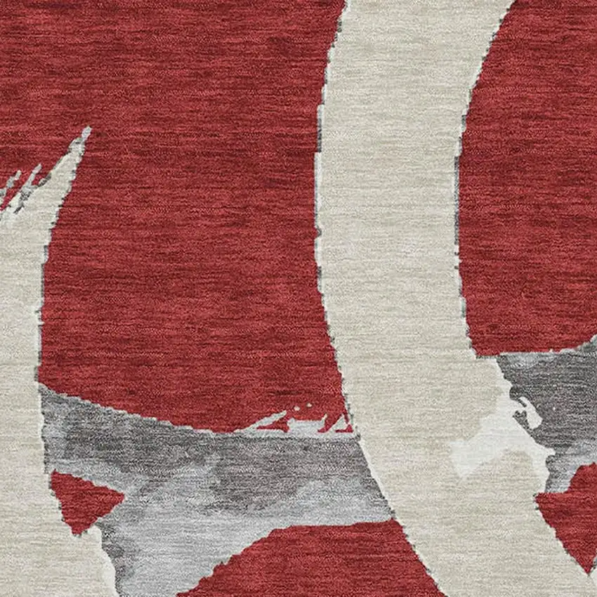 Red Ivory And Gray Abstract Washable Area Rug With UV Protection Photo 2