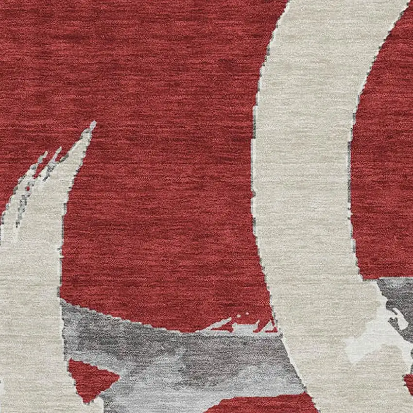 Red Ivory And Gray Abstract Washable Area Rug With UV Protection Photo 2