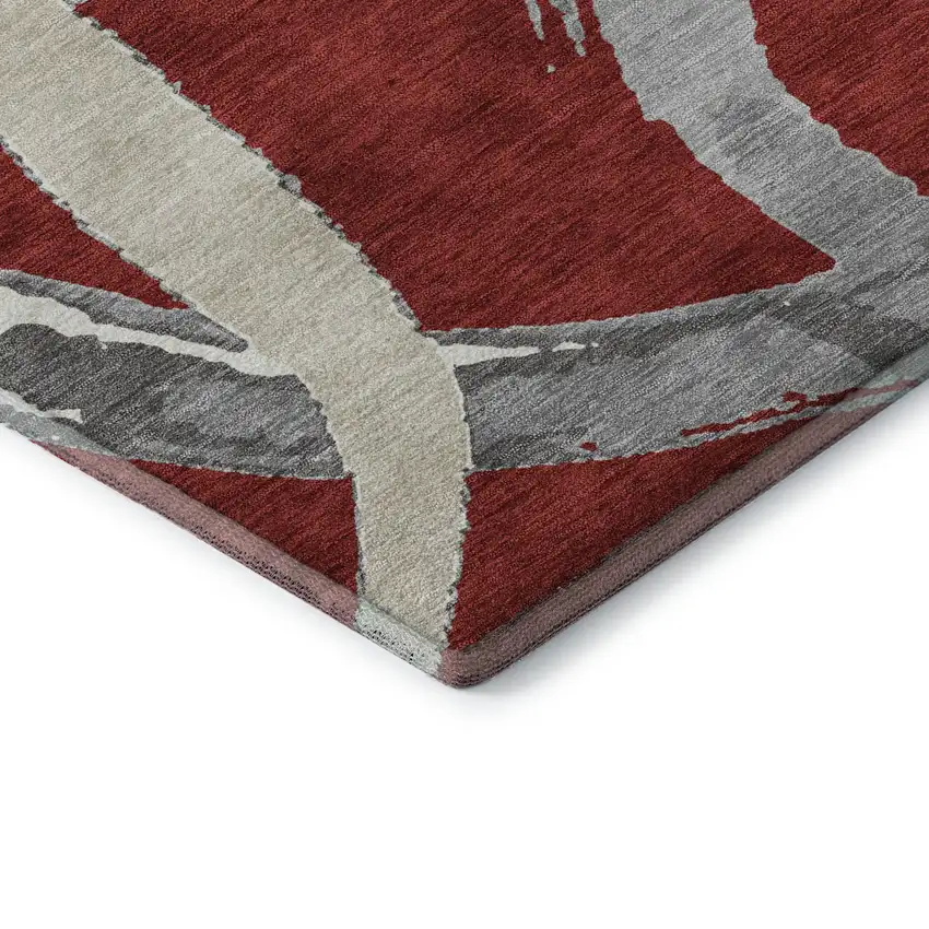Red Ivory And Gray Abstract Washable Area Rug With UV Protection Photo 6