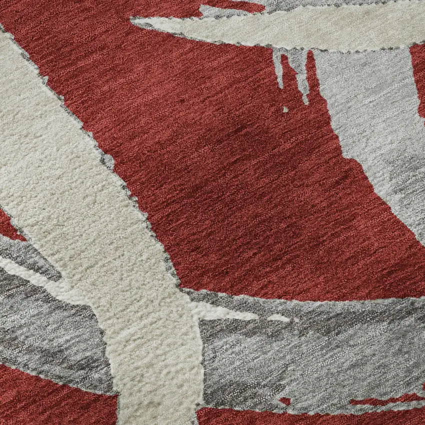 Red Ivory And Gray Abstract Washable Area Rug With UV Protection Photo 8