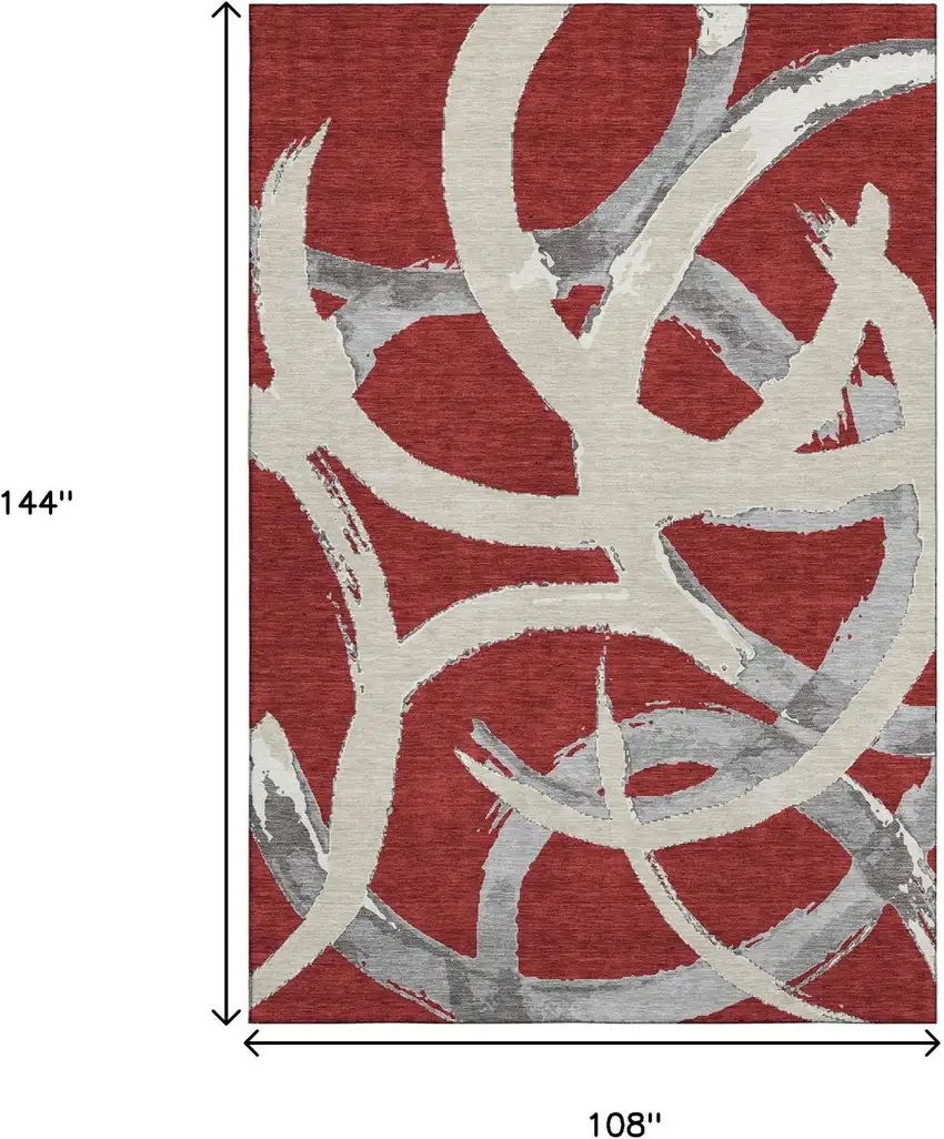 Red Ivory And Gray Abstract Washable Area Rug With UV Protection Photo 9
