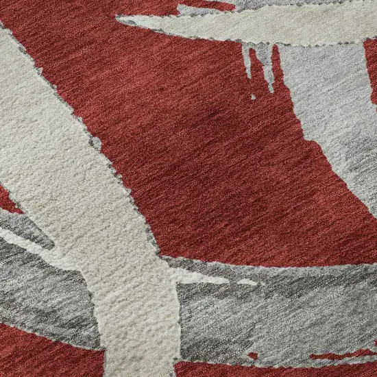 Red Ivory And Gray Abstract Washable Area Rug With UV Protection Photo 9