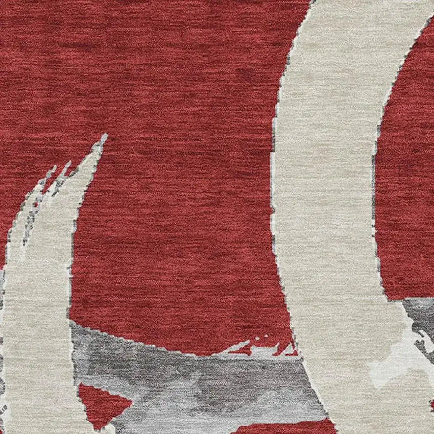 Red Ivory And Gray Abstract Washable Area Rug With UV Protection Photo 2