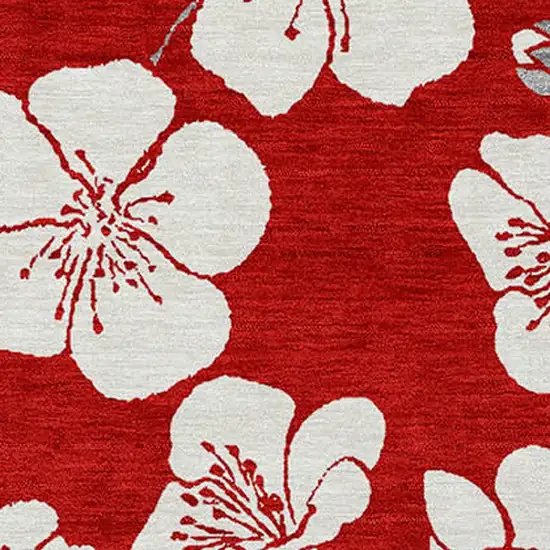 Red Ivory And Gray Floral Washable Indoor Outdoor Area Rug Photo 6